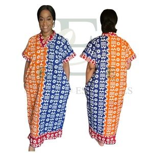 Orange/Blue Heritage African Boubou Dress